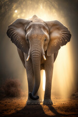 Fototapeta na wymiar Huge elephant standing on a sunny blurry background