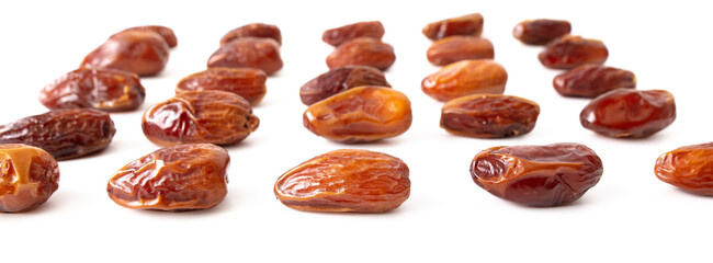 Dried dates isolated on white background.