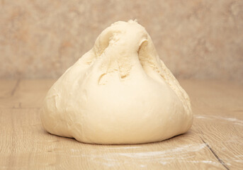 Hand kneading flour dough.