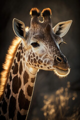 close up of giraffe portrait, sunshine