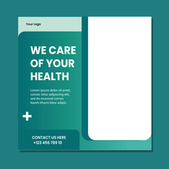 Medical social media post template design. Modern banner with blue and white background and place for the photo. Usable for social media, banner, and website.