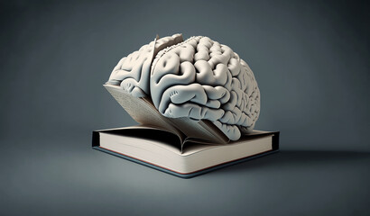 Generative AI. Human brain and open book. Science and knowledge. The brain is made with AI.