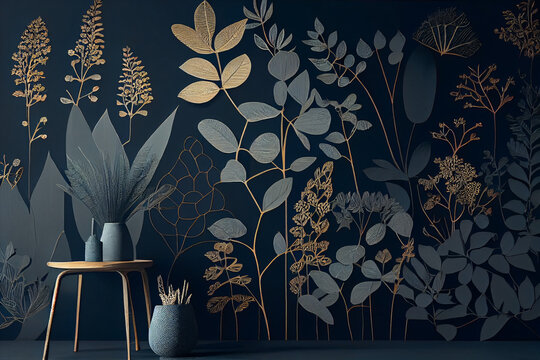Minimalist botanical elements wallpaper