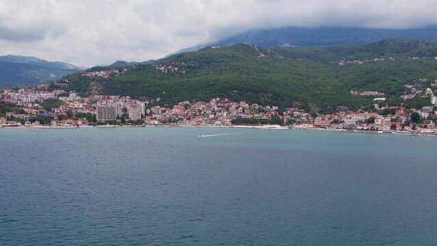Aerial View of Herceg Novi, Montenegro and Topla Coastal Neighborhood From Adriatic Sea