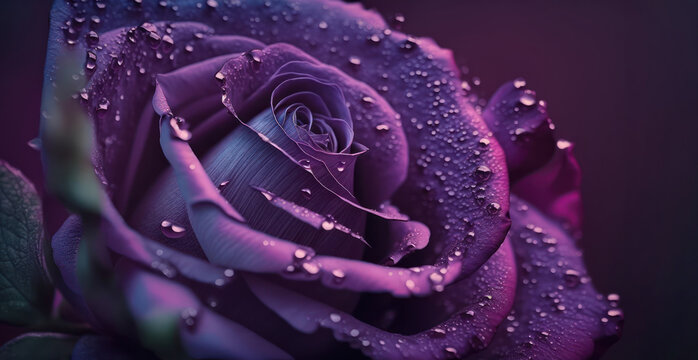 Purple rose close up macro,  Holiday gift, love and romance. Generative AI