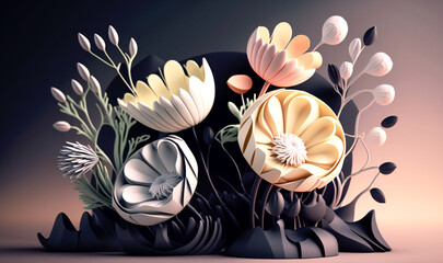 Depict an abstract spring flower background using a monochromatic color scheme and strong contrast