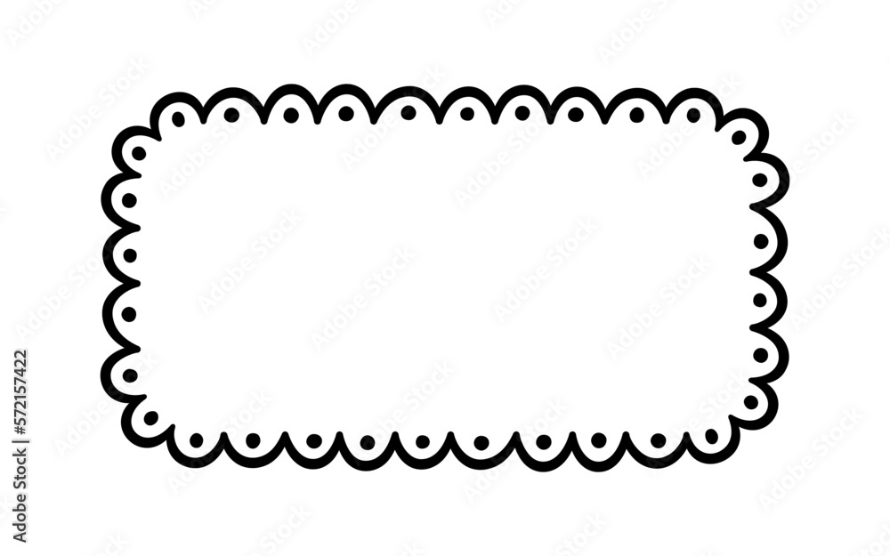 Poster doodle rectangle scalloped frame. hand drawn scalloped edge rectangle shape. simple square label for