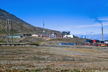 Fototapeta na wymiar Industrial area by Longyearbyen on Spitsbergen