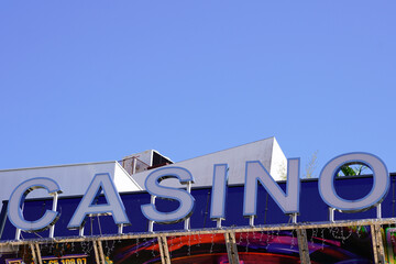 Cannes Casino historical facade text sign building play money slot machine in mediterranean french south coast