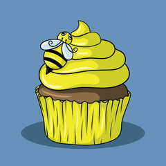 artwork illustration and t shirt design cute bee cake for sticker