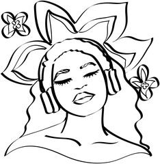 Portrait of a woman listening the music