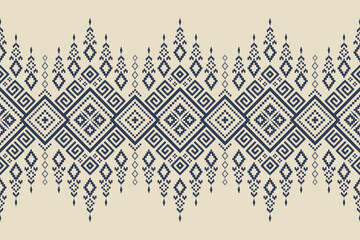 Nature vintages cross stitch traditional ethnic pattern paisley flower Ikat background abstract Aztec African Indonesian Indian seamless pattern for fabric print cloth dress carpet curtains and sarong