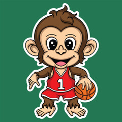 artwork illustration and t shirt design cute monkey basketball  for sticker