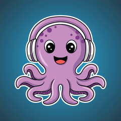 artwork illustration and t shirt design cute octopus with headphone for sticker