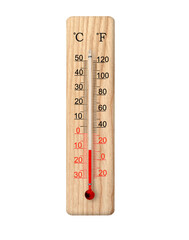 Wooden celsius and fahrenheit scale thermometer isolated on transparent background. PNG file. Ambient temperature minus 11 degrees