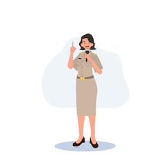 female Thai government officers in uniform. Woman Thai teacher, explaining knowledge. Vector illustration