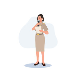 female Thai government officers in uniform. Woman Thai teacher, explaining knowledge. Vector illustration