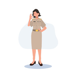female Thai government officers in uniform. Woman Thai teacher doing OK hand sign.good, Vector illustration