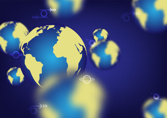 Earth set 3D Globes with world map illustration on blue background