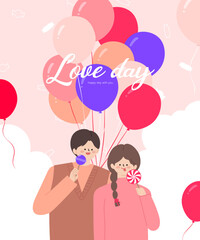 ballons and cuted couple, candy illustration
