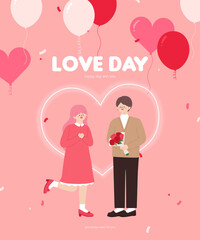 heart ballons and cuted couple illustration  proposal event