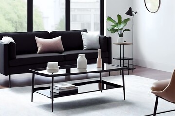 modern coffee table with a few simple decorative items such as a vase, plant, or book (AI Generated)