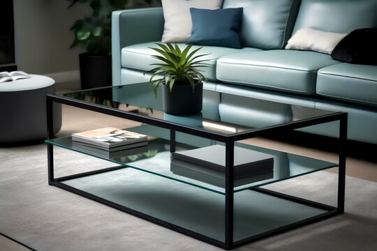 Modern Coffee Table With A Few Simple Decorative Items Such As A Vase, Plant, Or Book (AI Generated)