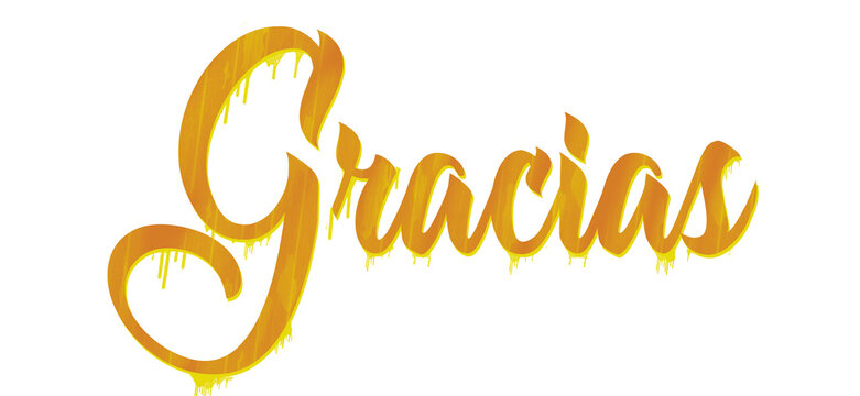 Gracias - thank you written in spanish - golf yellow color - picture, poster, placard, banner, postcard, card.  png

