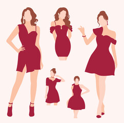 set of women in red dress