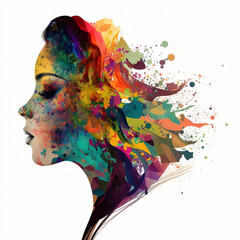 Illustration of Girl with Infinite Colors, AI Generated Vector illustration on white background
