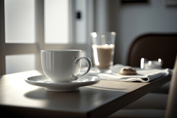 Fototapeta na wymiar White coffee cup on light background. Morning coffee. Generative AI.