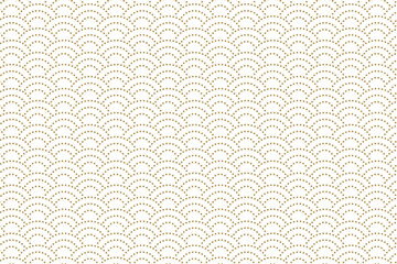 ドットの青海波のシームレスな透過パターン。和柄のイラスト。金色バージョン。