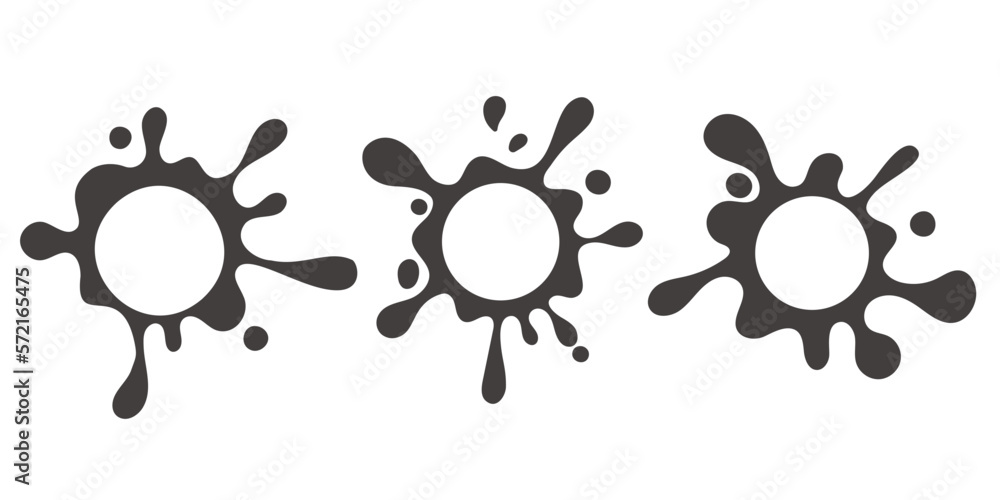 Poster cartoon drops, splashes and splatters. set of stains of paint and ink with splashes. vector frames