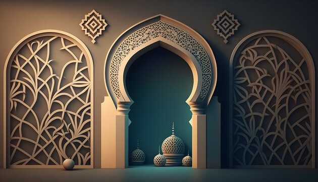 Islamic Background Photo, Texture of Islam Temple created with Generative AI Technology