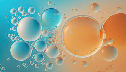 Fresh water splash with soft blue and soft orangebubbles, generative ai illustration with copy space