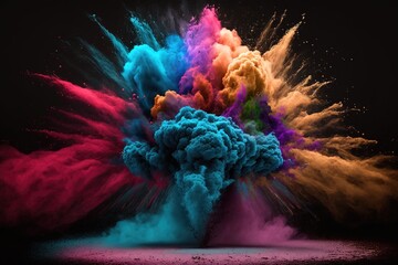 Holi colour explosion in dark background. Generative AI
