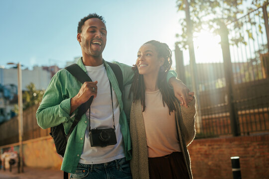 Stylish couple traveling.
