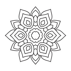 Easy Mandala Flower Design. Elegant Simple mandala page intricate lines patterns wall art, invitations, branding,  designs, basic mandalas Coloring Book , adults, seniors, beginners