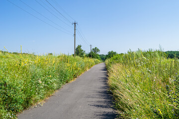 Beautiful empty asphalt road in countryside on colored background