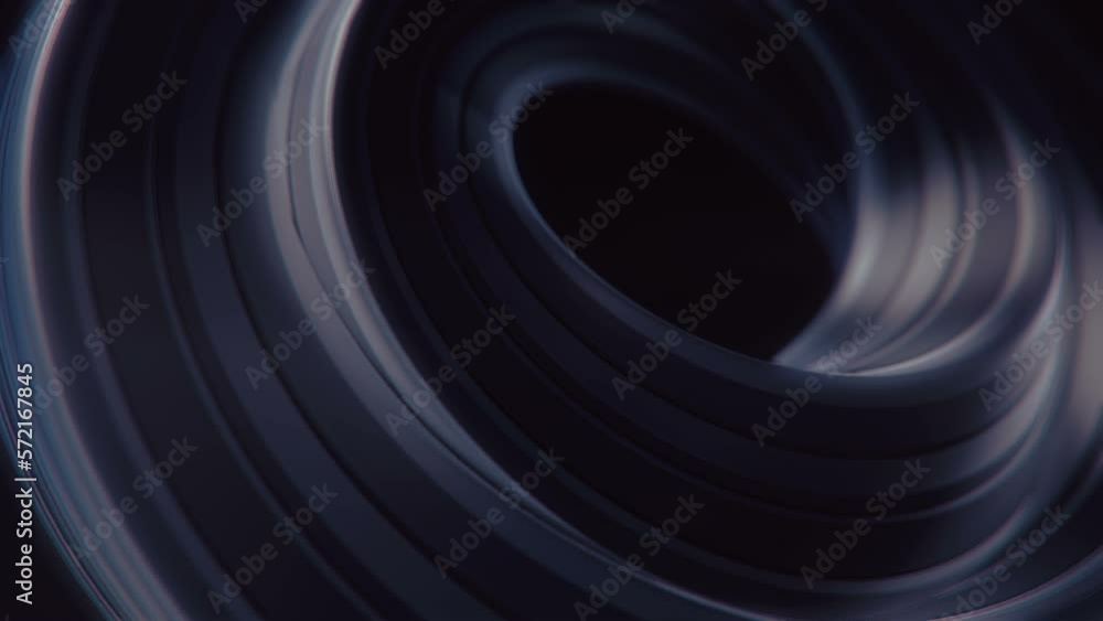 Poster Digital loop animation of twisted dark shape with light stripes. 3d rendering HD