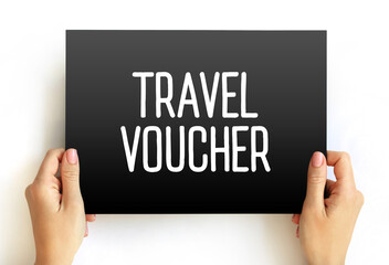 Travel Voucher text on card, concept background