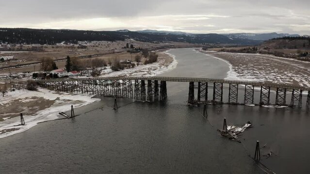 The Wooden Structure of the Pritchard Bridge in a Majestic Winter Landscape