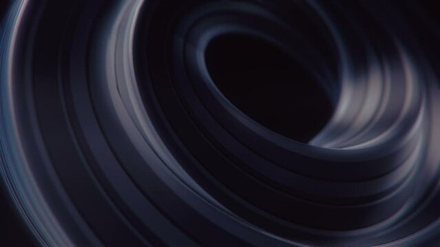Digital loop animation of twisted dark shape with light stripes. 3d rendering HD