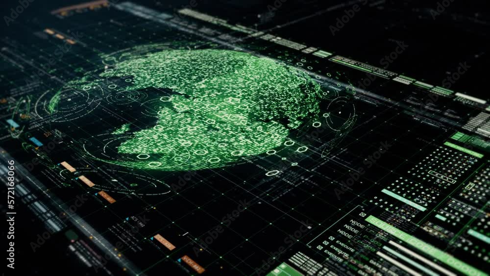 Poster futuristic digitally generated holographic planet earth in 360 degree rotation for head up display a