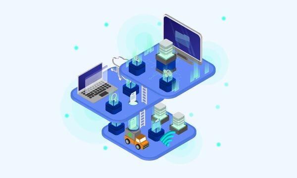 Data Recovery Technology Cloud Network Isometric