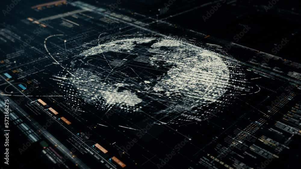 Poster futuristic digitally generated holographic planet earth in 360 degree rotation for head up display a