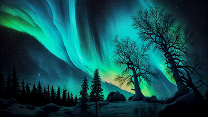 Dancing Lights: The Majestic and Awe-Inspiring Beauty of the Polar Aurora - obrazy, fototapety, plakaty