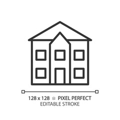 Detached house pixel perfect linear icon. Stand alone home. Single family residence. Purchase property. Real estate. Thin line illustration. Contour symbol. Vector outline drawing. Editable stroke