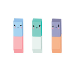 A set of colorful kawaii-style erasers Vector illustration isolated on a white background.