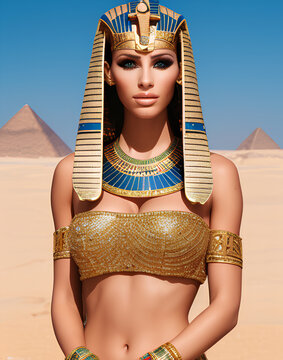Beautiful female model dressed as an ancient Egyptian Goddess. Generative Artificial Intelligence.